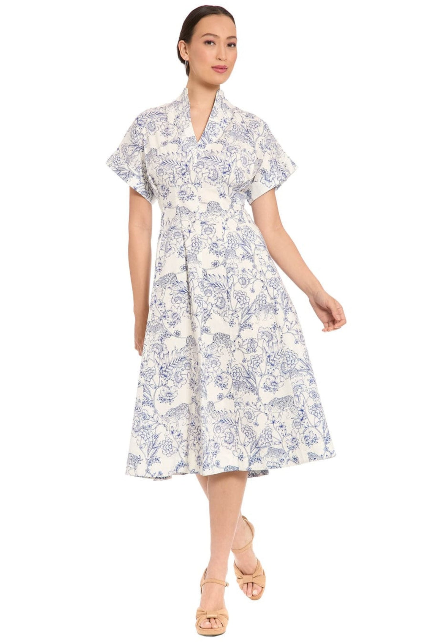 London Times Toile Print Fit-and-Flare Dress