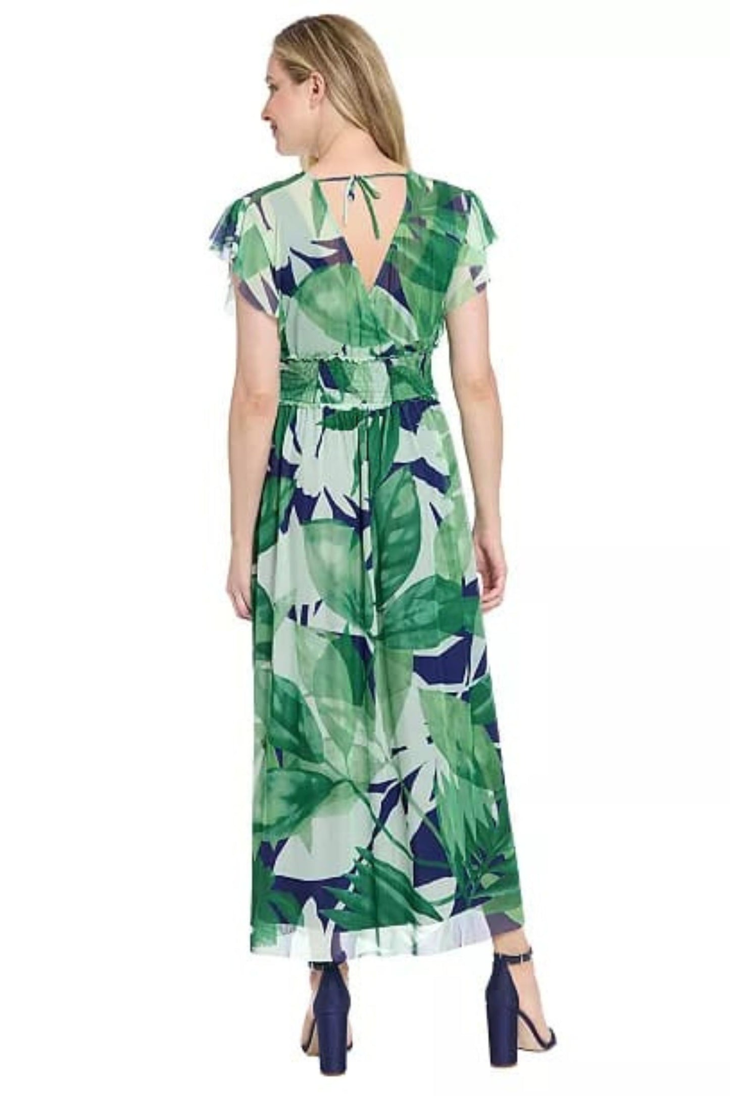 London Times Navy & Green Tropical Maxi Dress
