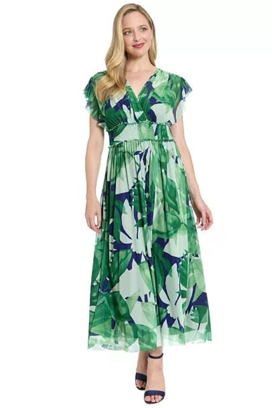 London Times Navy & Green Tropical Maxi Dress