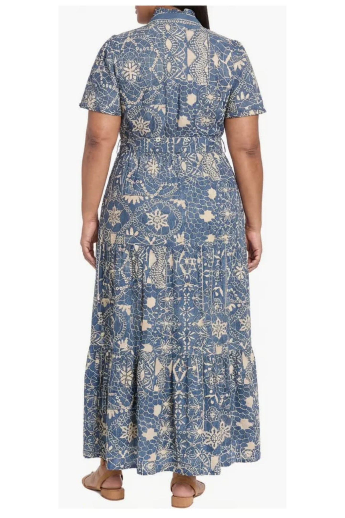 London Times Printed Flutter-Sleeve Maxi Dress