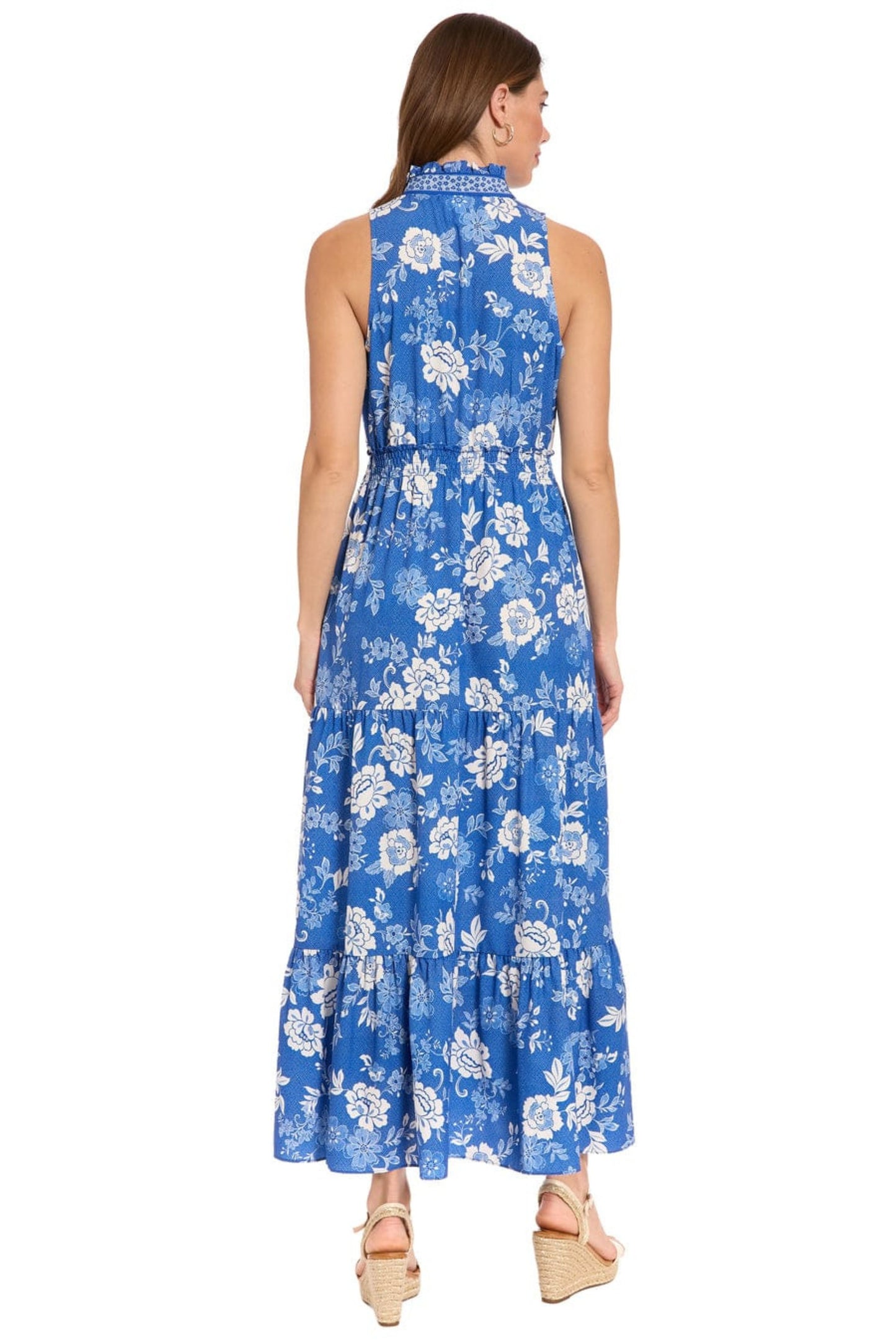 London Times Floral Sleeveless Tiered Maxi Dress