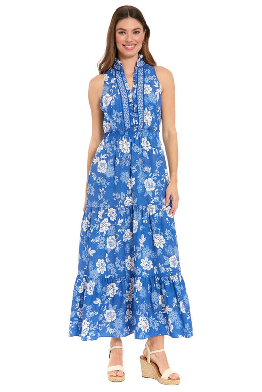 London Times Floral Sleeveless Tiered Maxi Dress