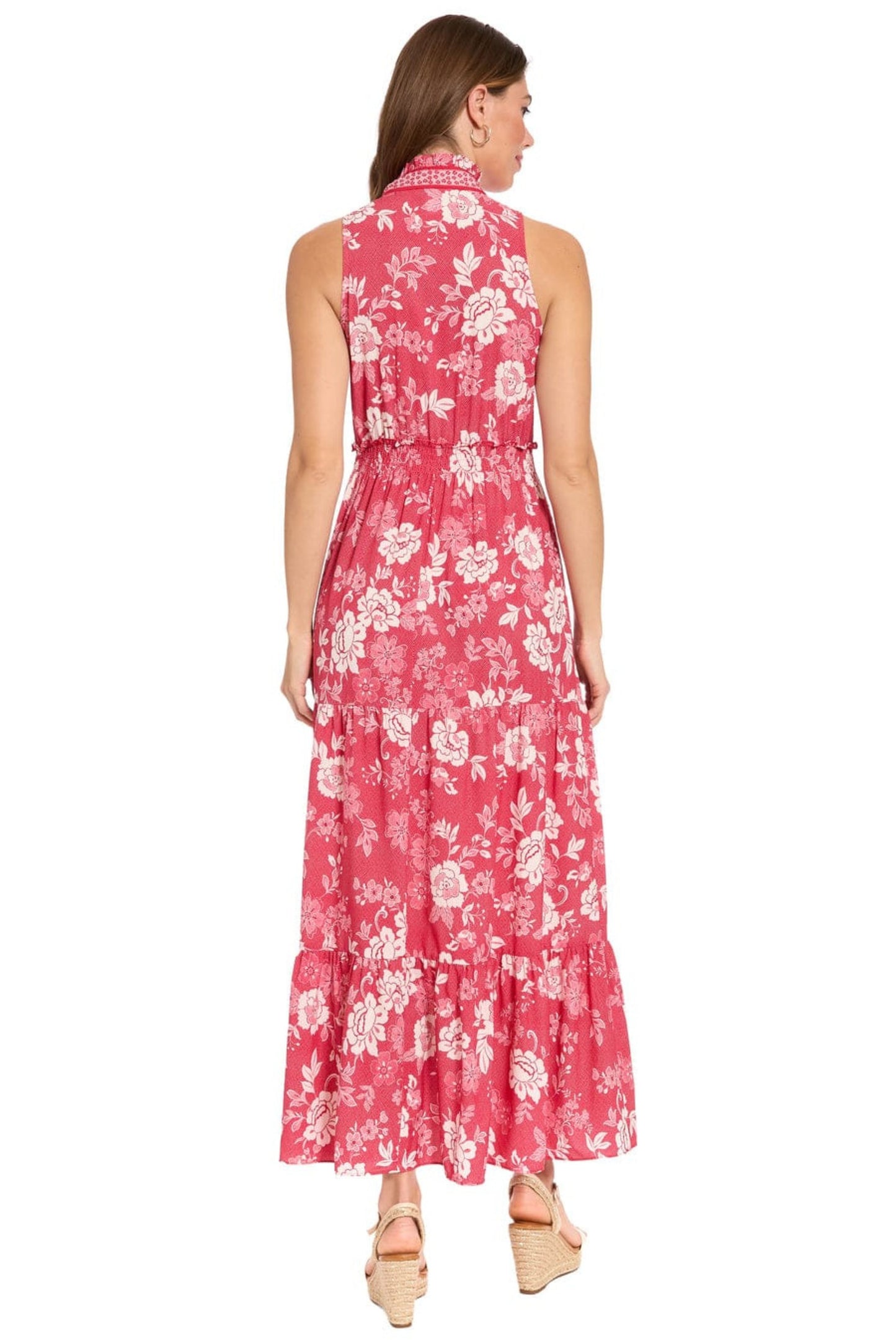 London Times Floral Sleeveless Tiered Maxi Dress