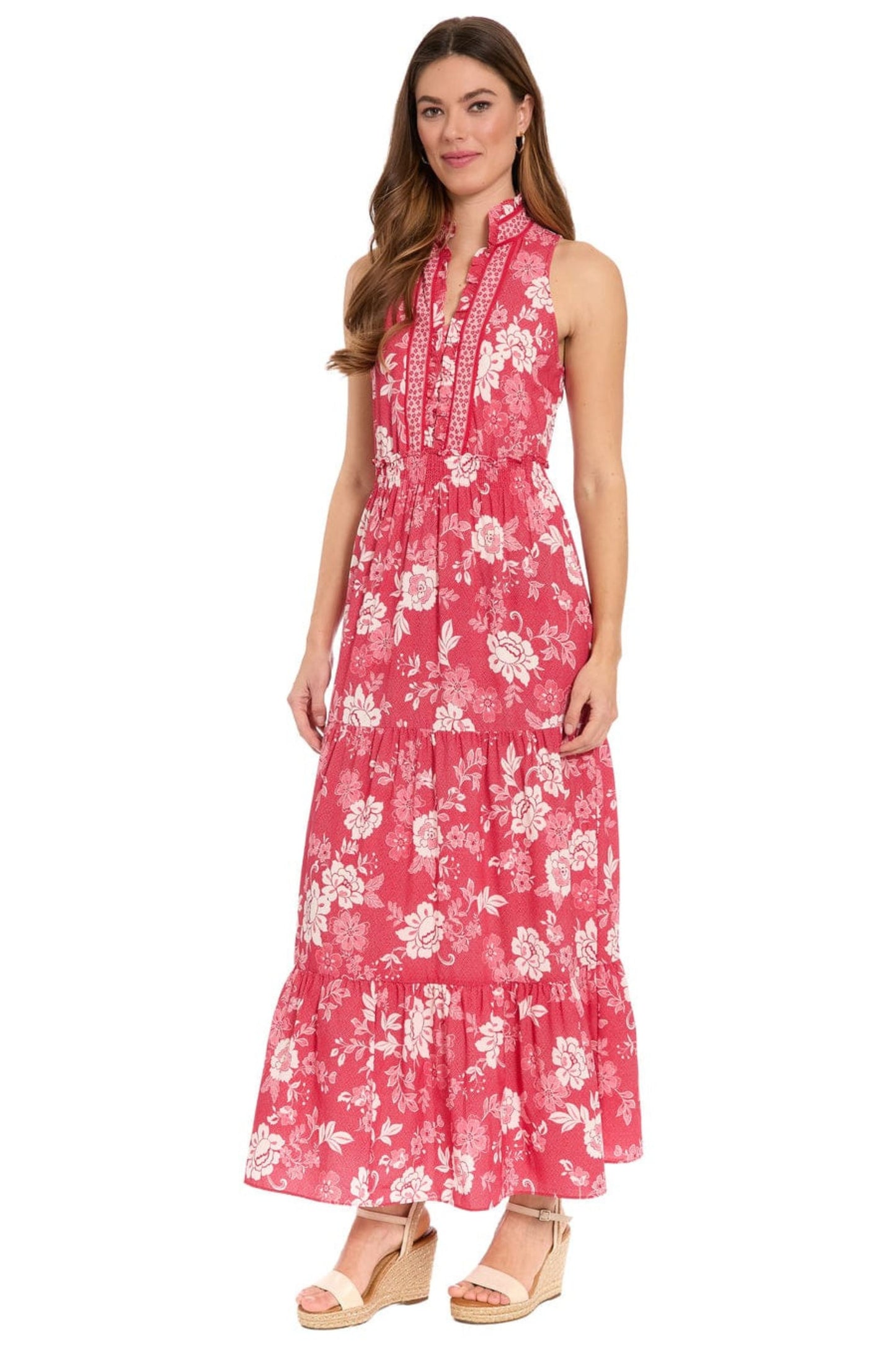 London Times Floral Sleeveless Tiered Maxi Dress