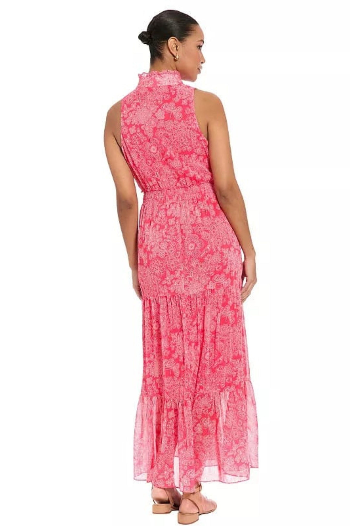 London Times Red & White Floral Ruffled Maxi Dress