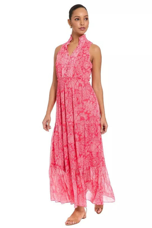 London Times Red & White Floral Ruffled Maxi Dress