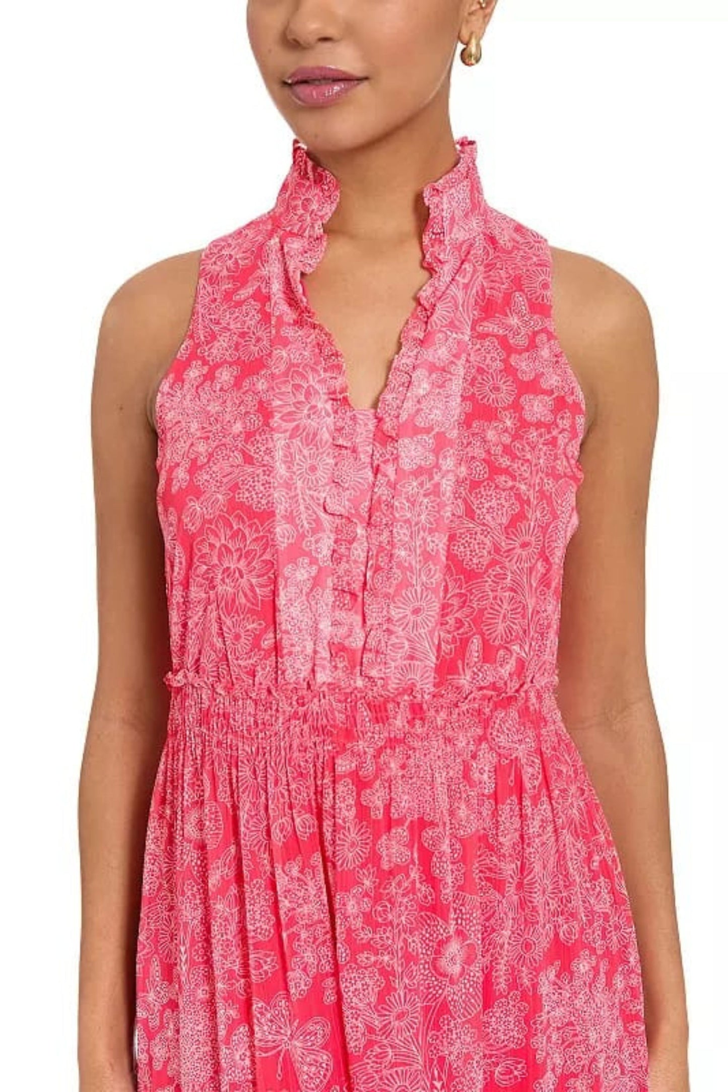 London Times Red & White Floral Ruffled Maxi Dress