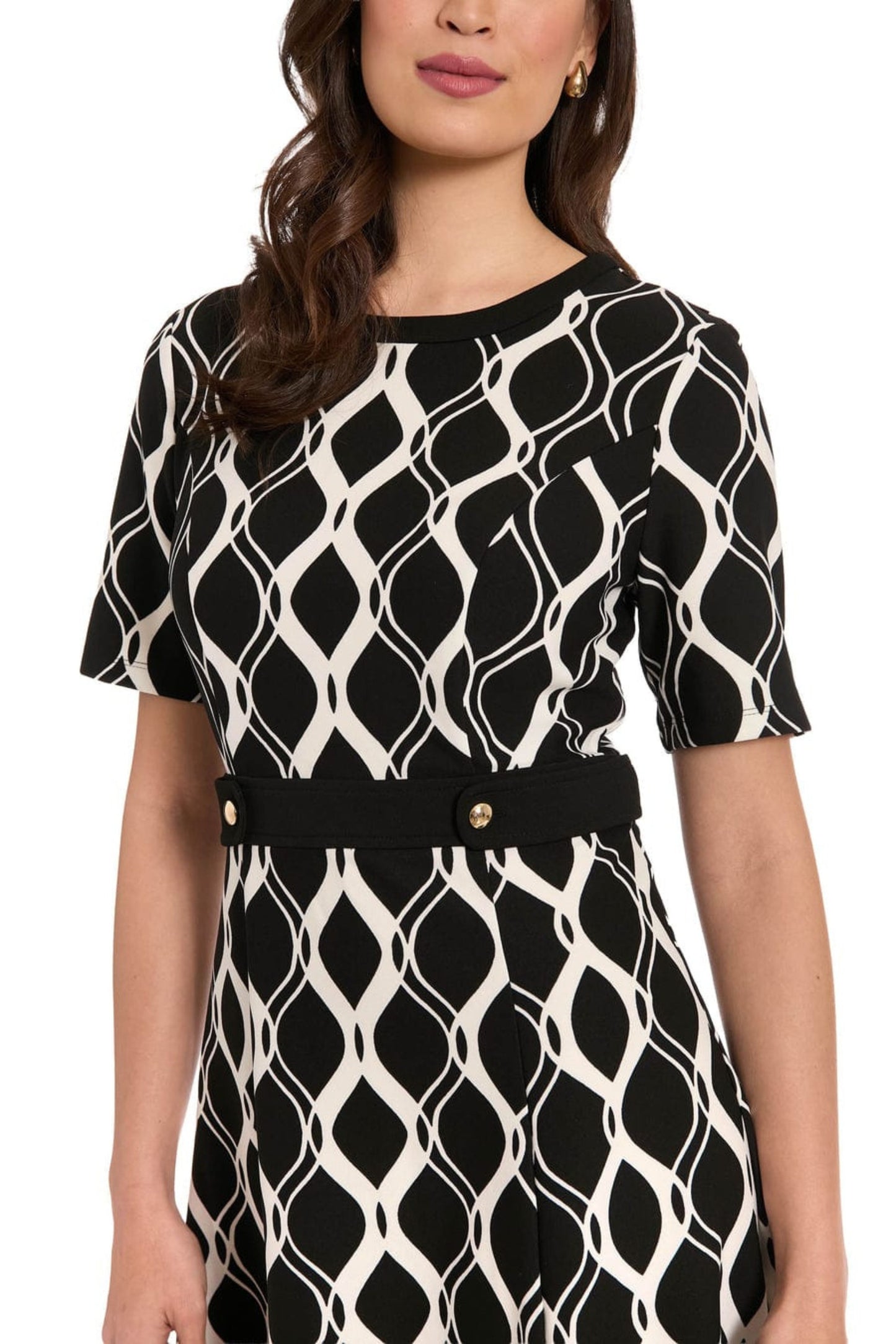 London Times Geometric Fit-and-Flare Dress