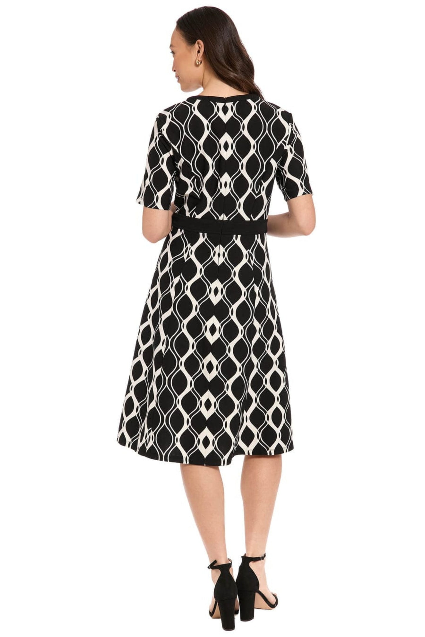 London Times Geometric Fit-and-Flare Dress