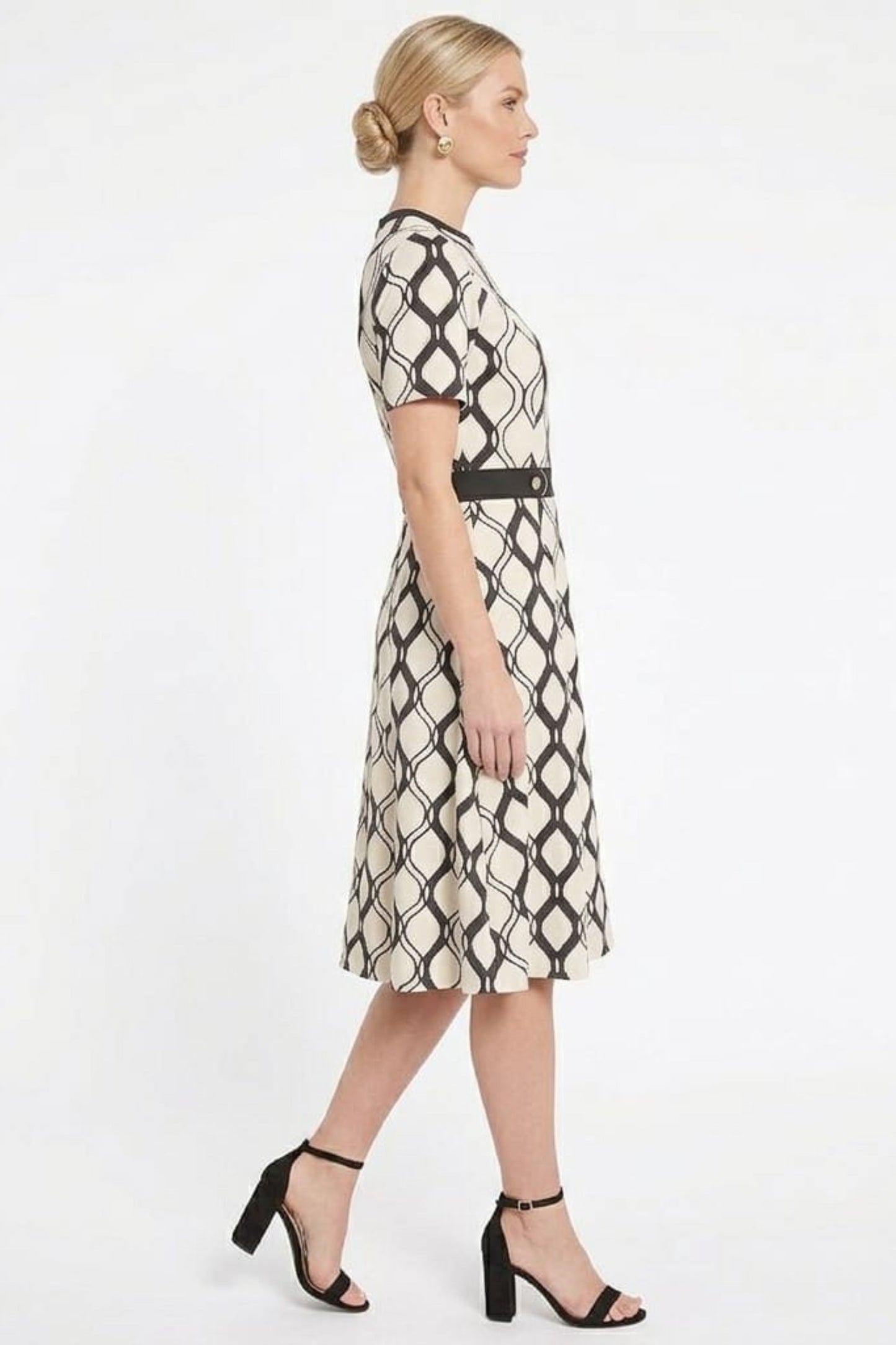 London Times Geometric Fit-and-Flare Dress