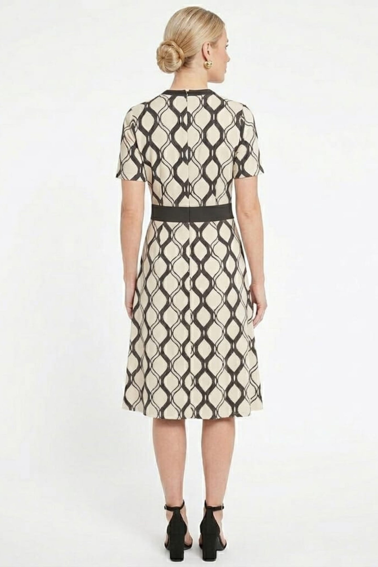 London Times Geometric Fit-and-Flare Dress