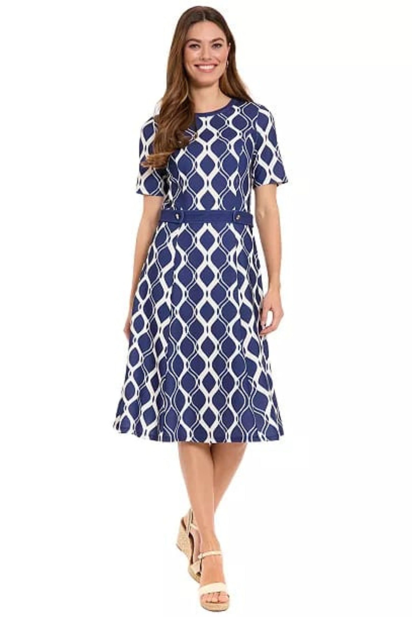 London Times Geometric Fit-and-Flare Dress