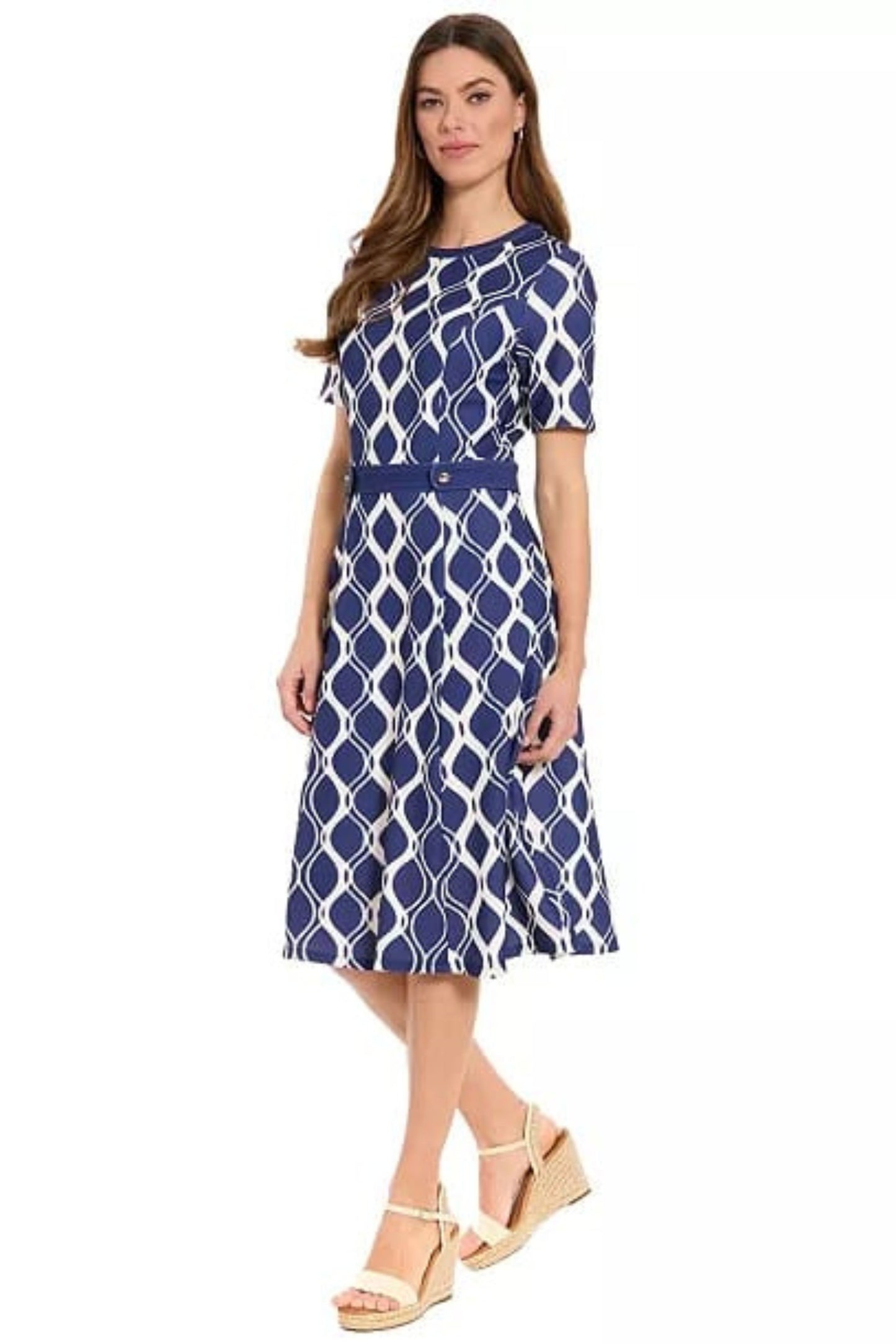 London Times Geometric Fit-and-Flare Dress