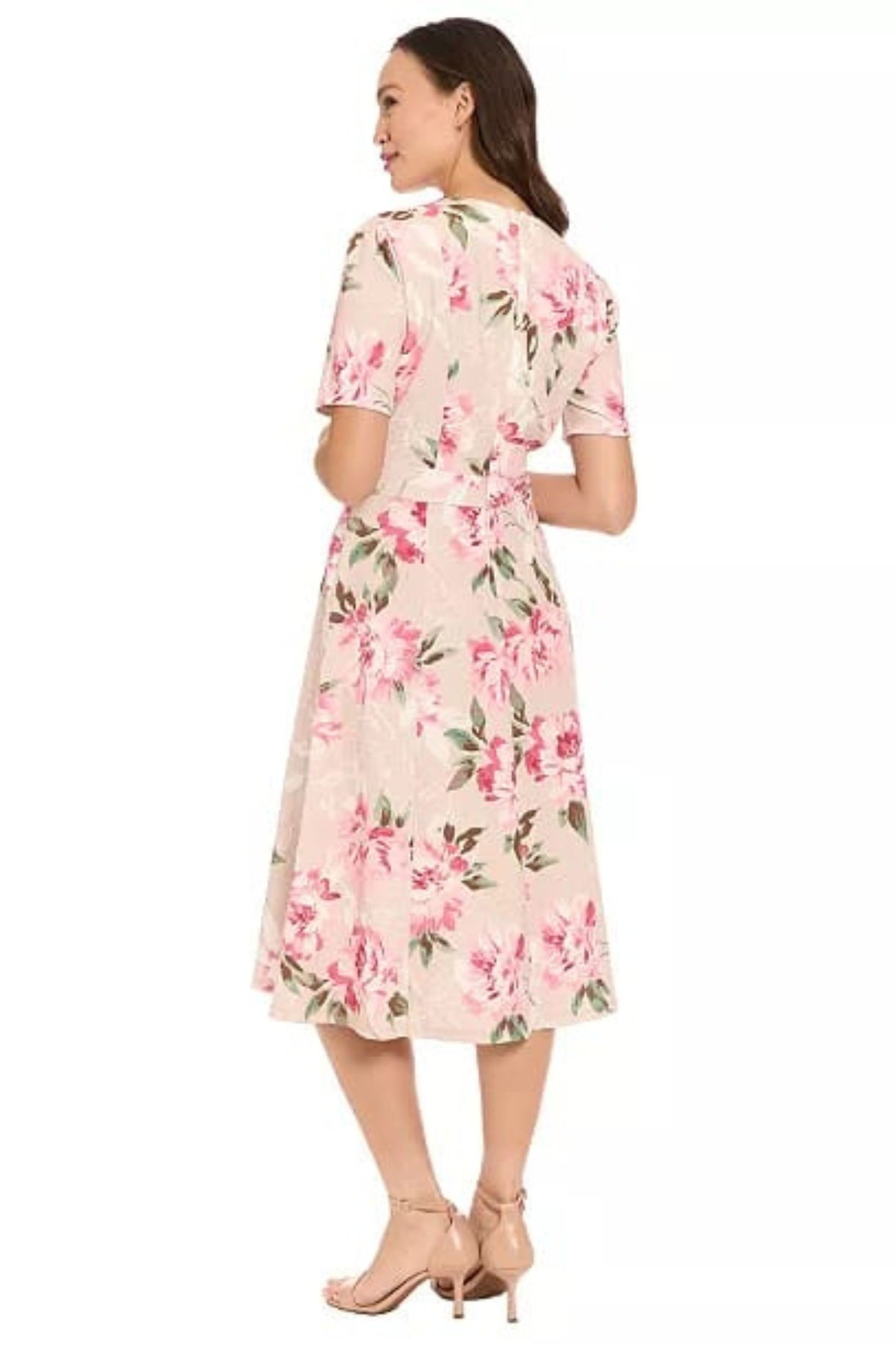 London Times Sand Rose Floral Scuba Crepe Fit-and-Flare Dress