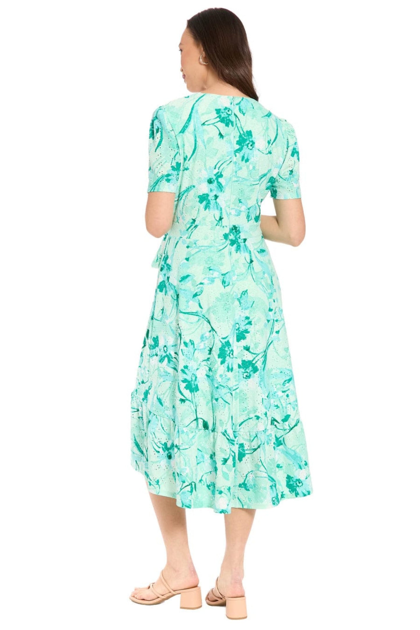 London Times Floral Pointelle Faux Wrap Midi Dress T10497M
