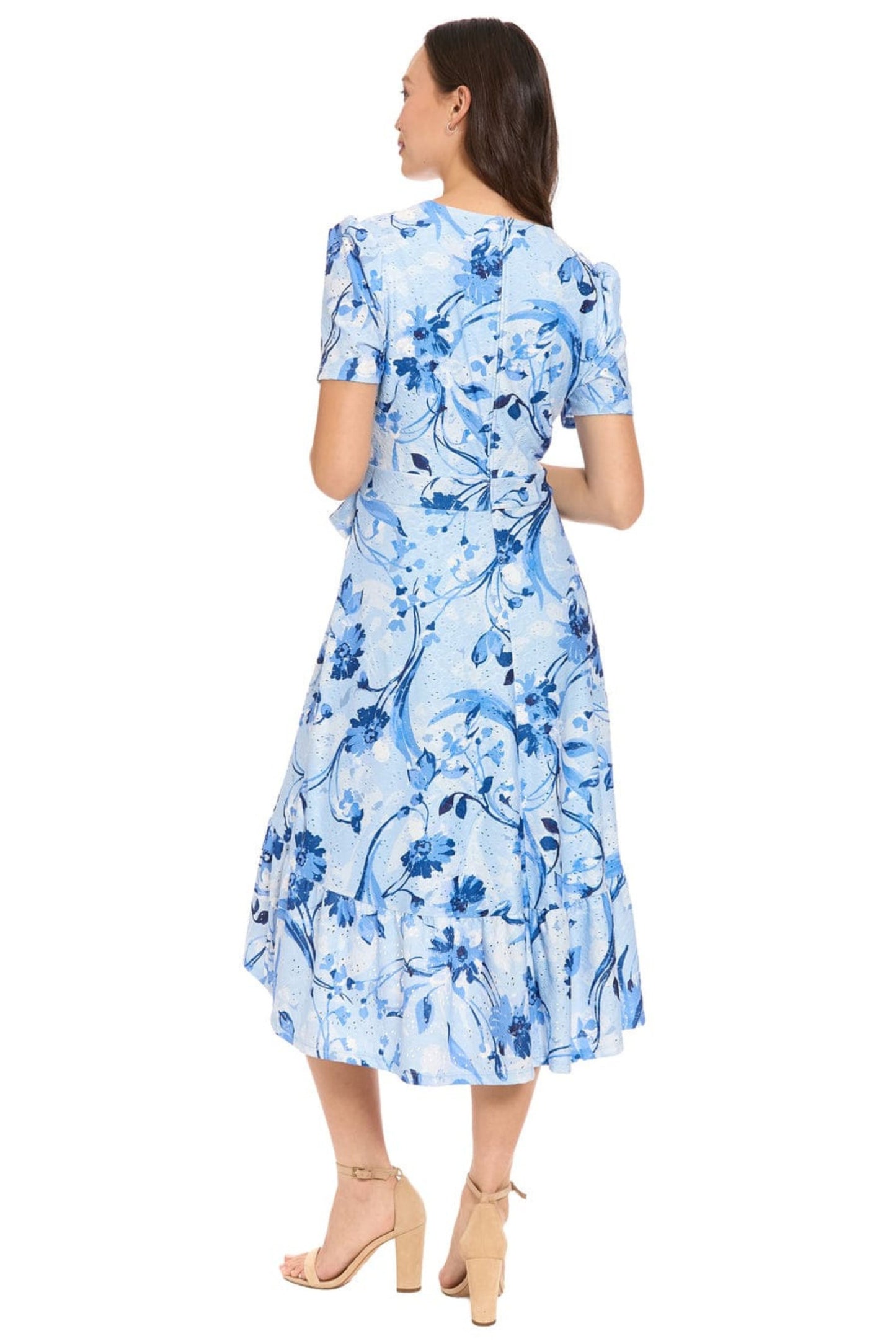 London Times Floral Pointelle Faux Wrap Midi Dress T10497M