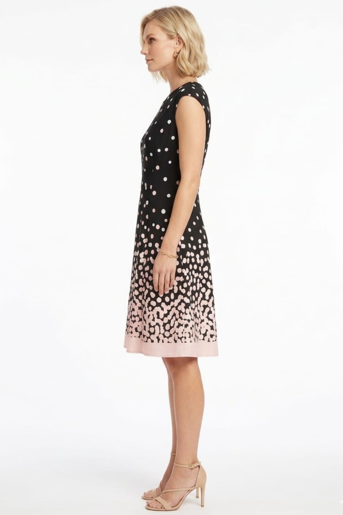 London Times Cap Sleeve Polkadot A-Line Dress