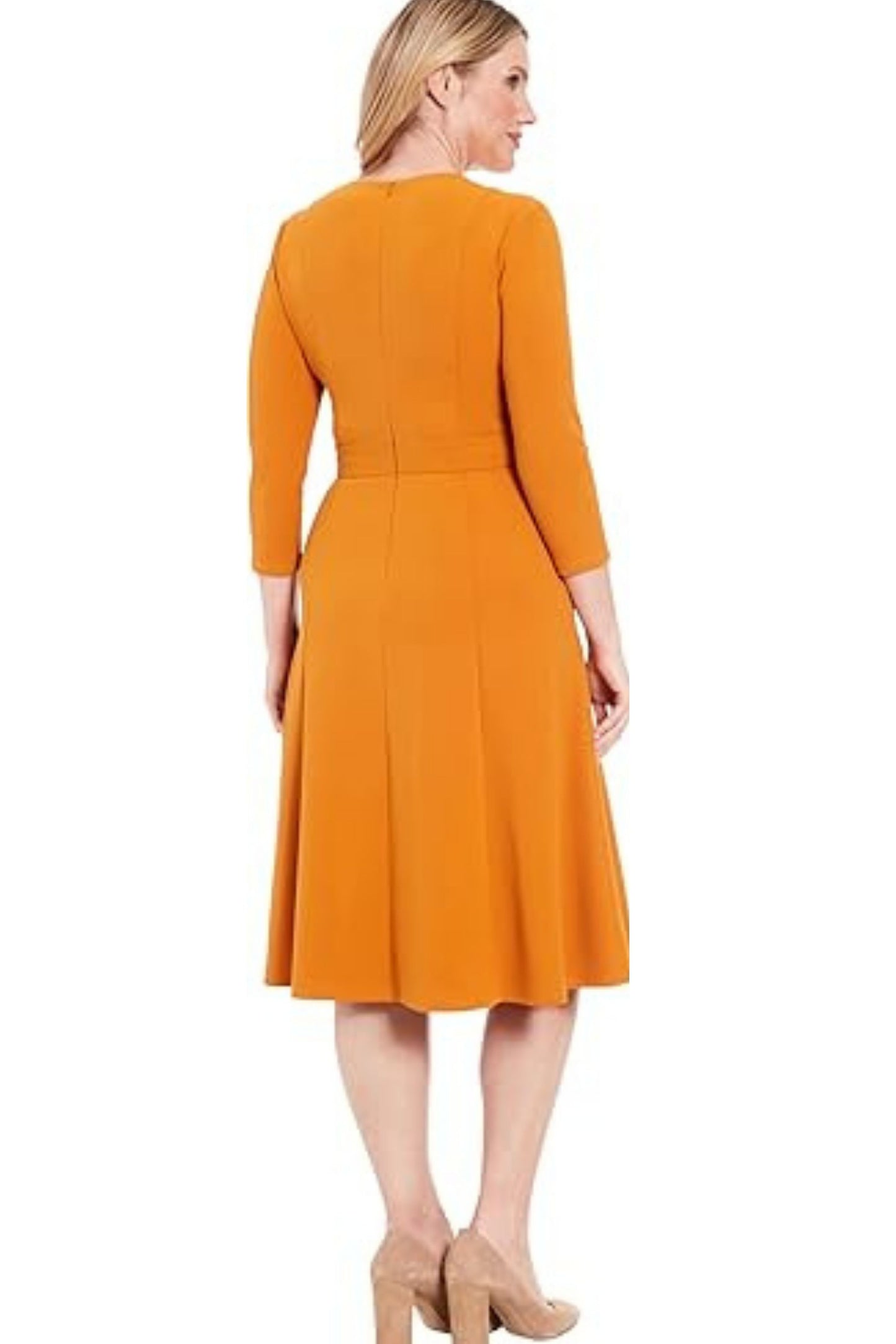 London Times 3/4 Sleeve Button-Waist A-Line Dress
