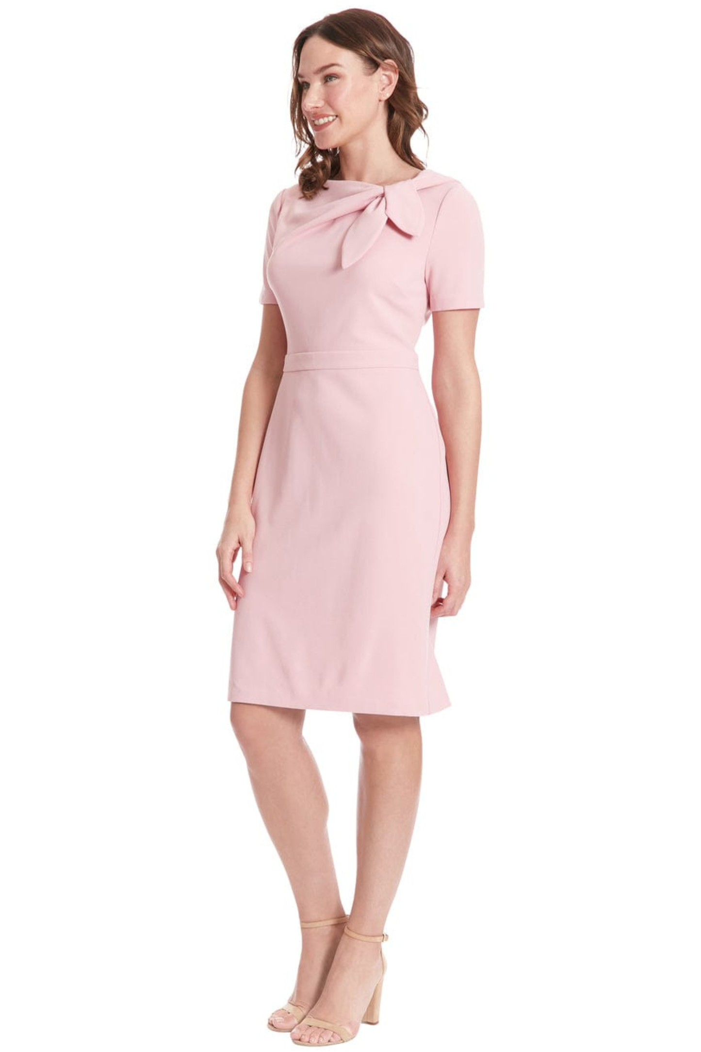 London Times Short Sleeve Tie Neck Sheath Dress