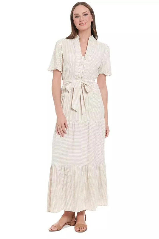 London Times Stripe Tiered Maxi Dress