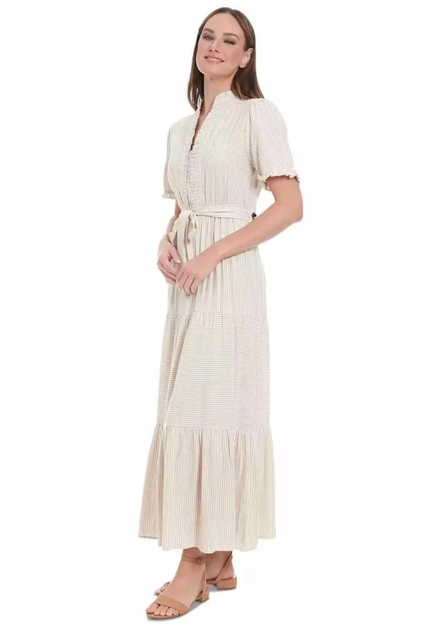 London Times Stripe Tiered Maxi Dress