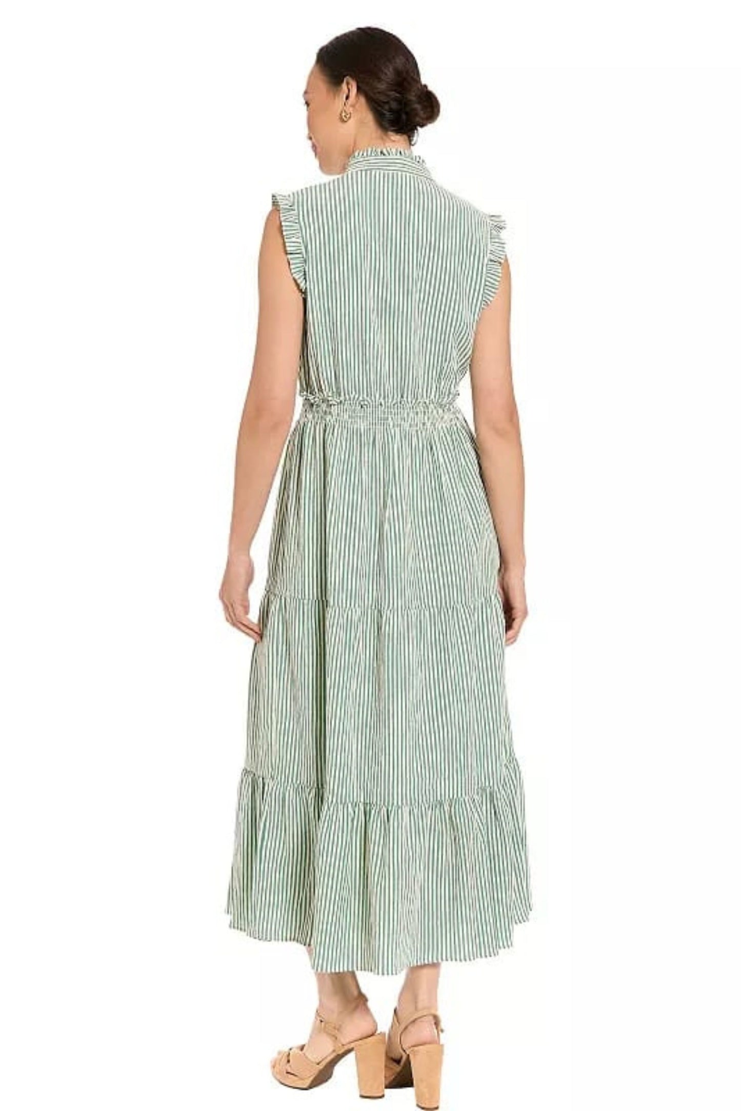 London Times Striped Tiered Ruffle Maxi Dress