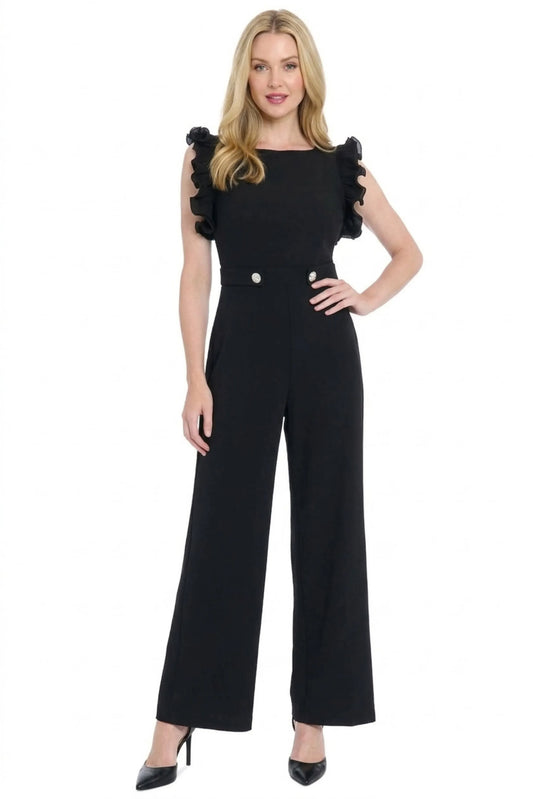 London Times Ruffle Wide-Leg Jumpsuit
