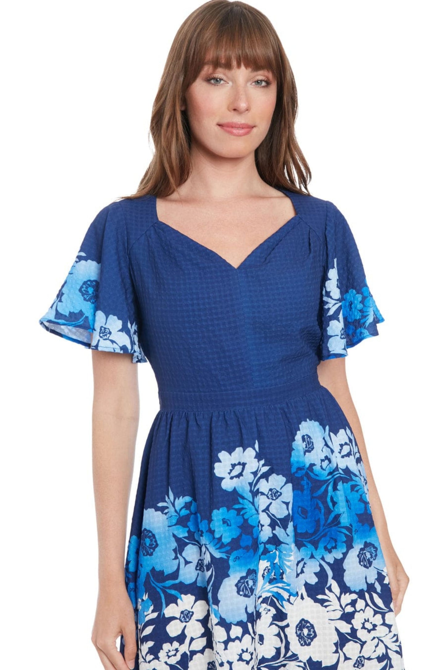 London Times Flower Print A-Line Midi Dress
