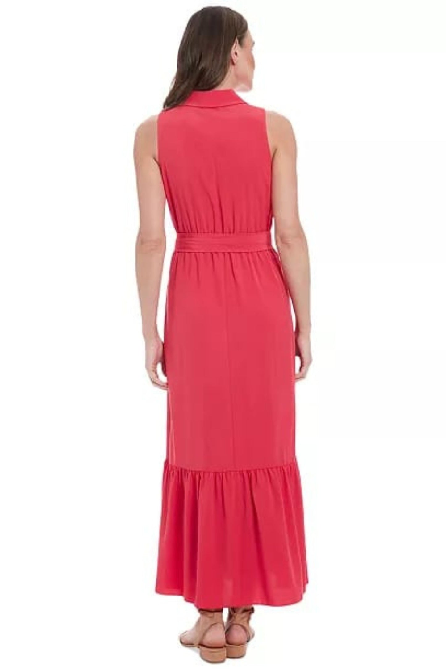 London Times Rose Red Sleeveless Button-Front Maxi Dress