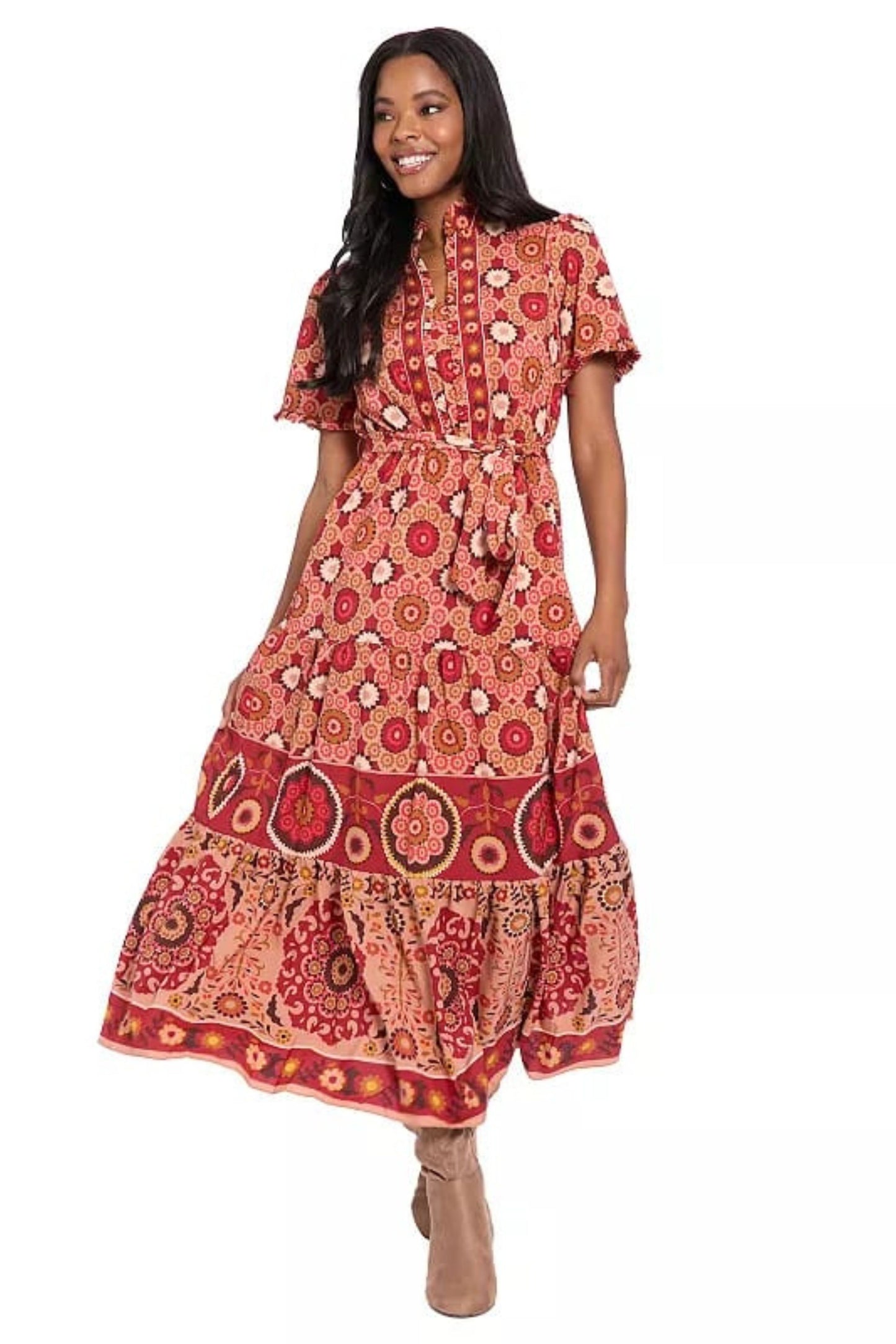 London Times Floral Print A-Line Maxi Dress