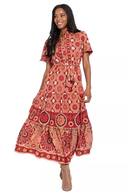 London Times Floral Print A-Line Maxi Dress