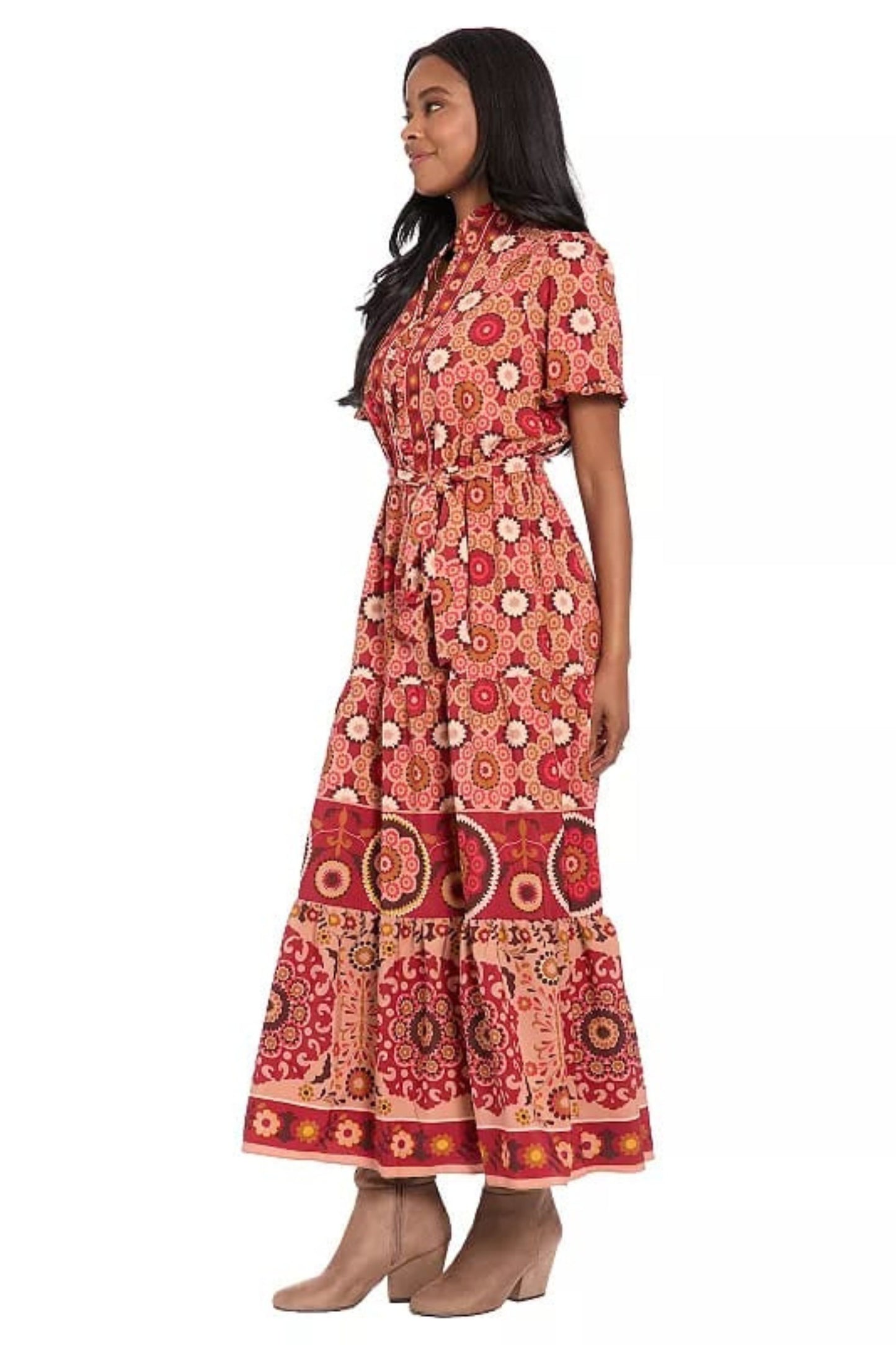 London Times Floral Print A-Line Maxi Dress