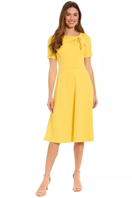 London Times Bow Neck Short Sleeve A-Line Dress