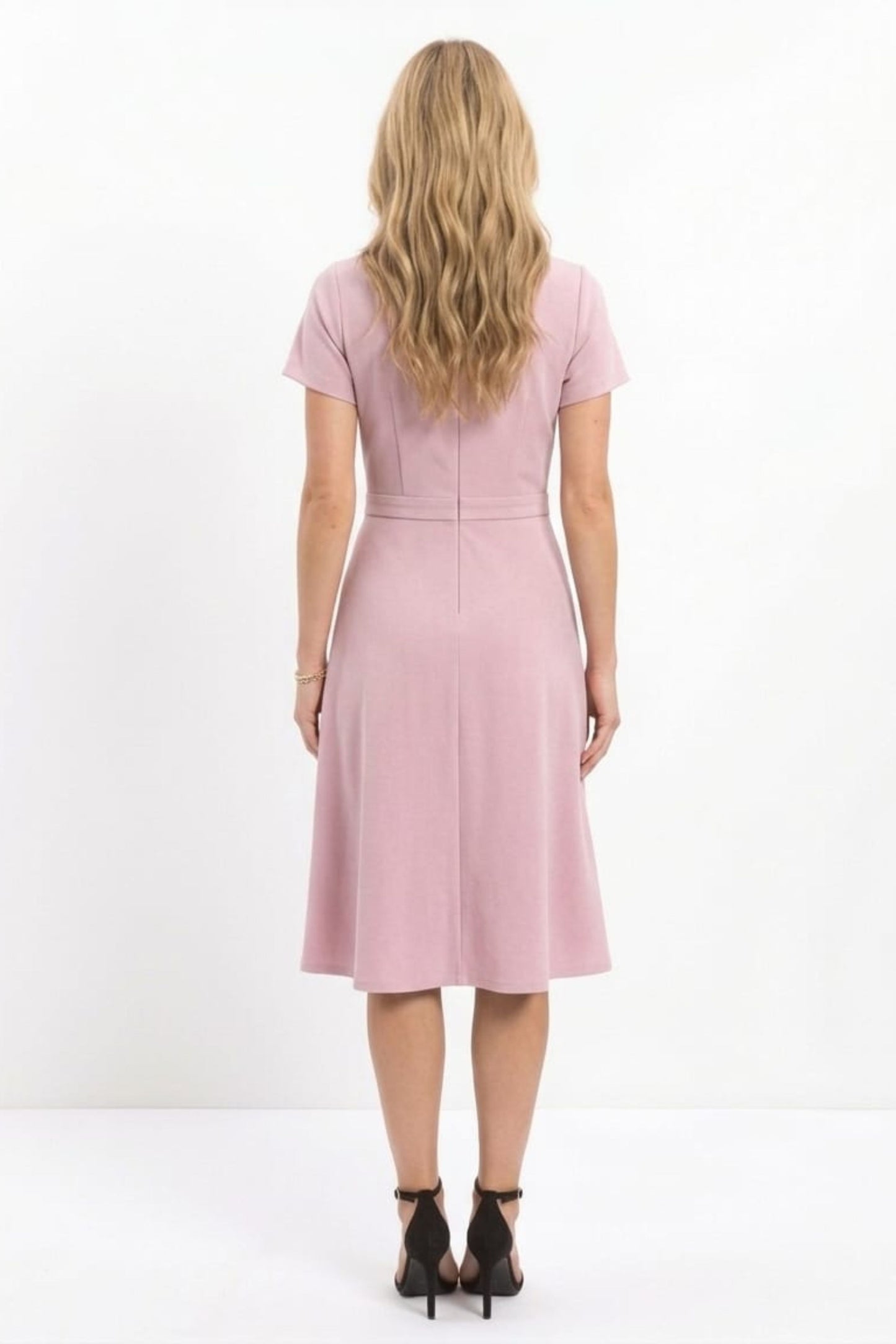 London Times Bow Neck Short Sleeve A-Line Dress