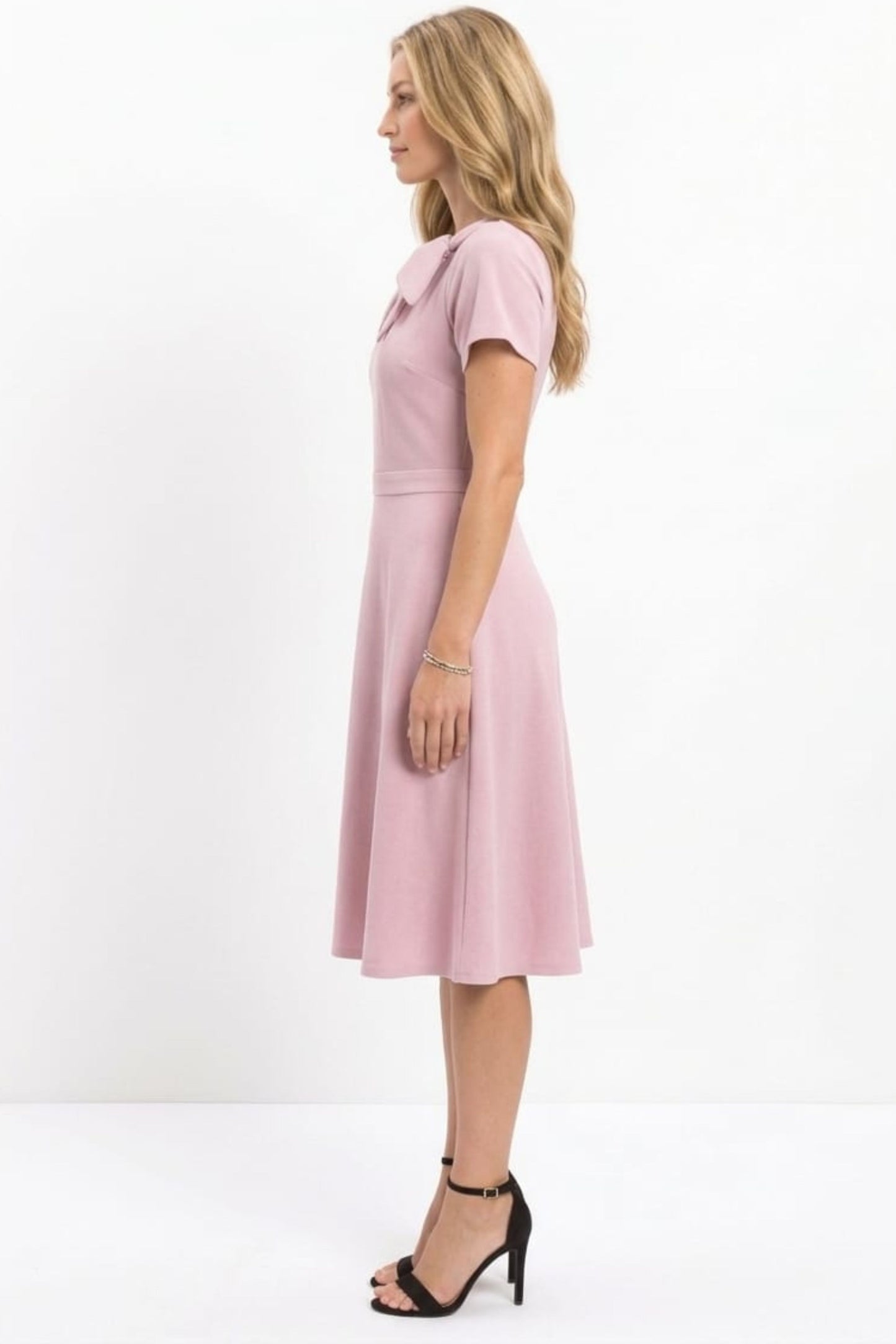 London Times Bow Neck Short Sleeve A-Line Dress