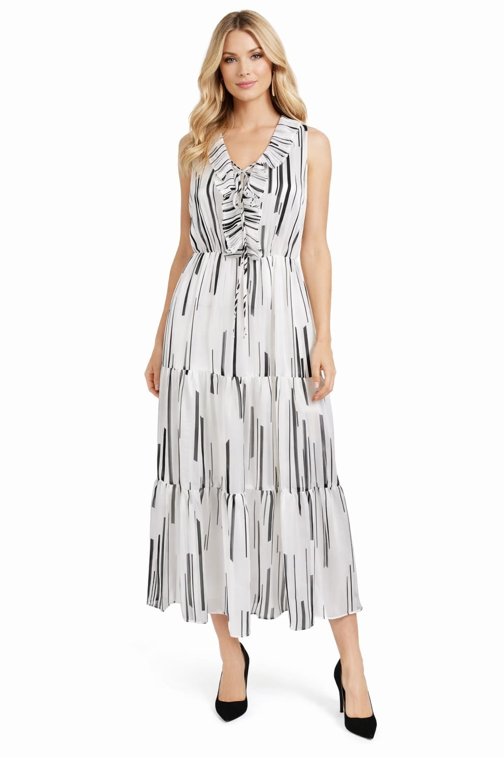 Taylor Sleeveless Ribbon Tie V-Neck Dress