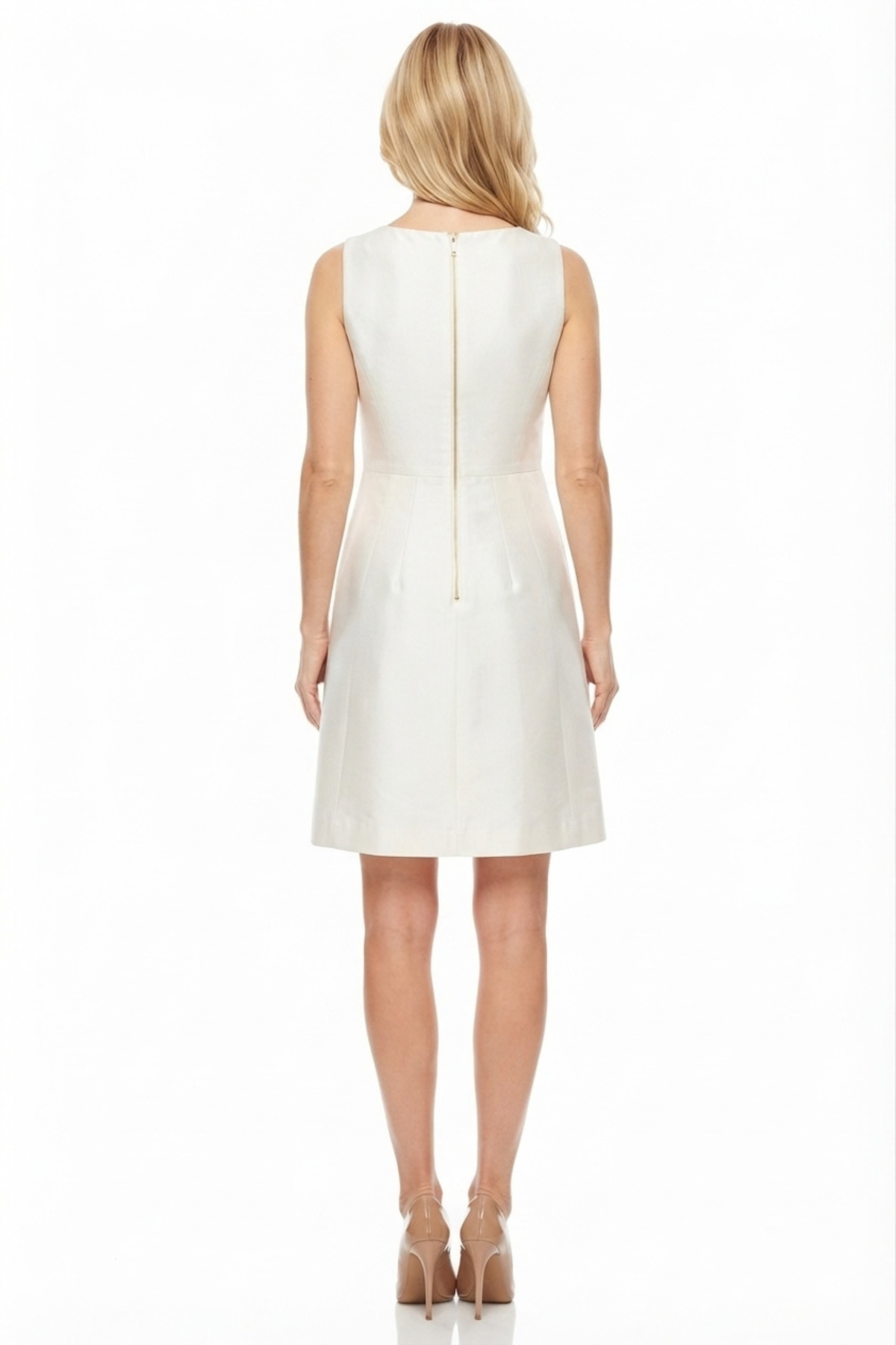 Taylor Round Neck Zip Back Pleat Detail Silk Satin Dress