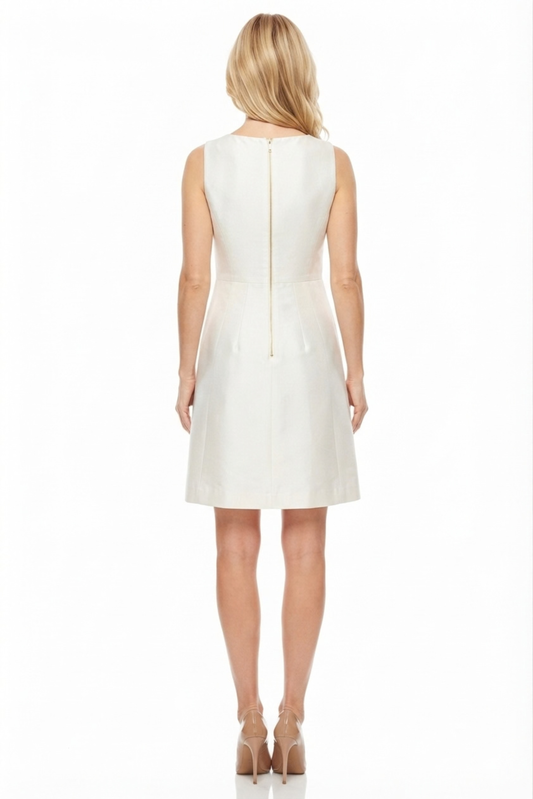 Taylor Round Neck Zip Back Pleat Detail Silk Satin Dress