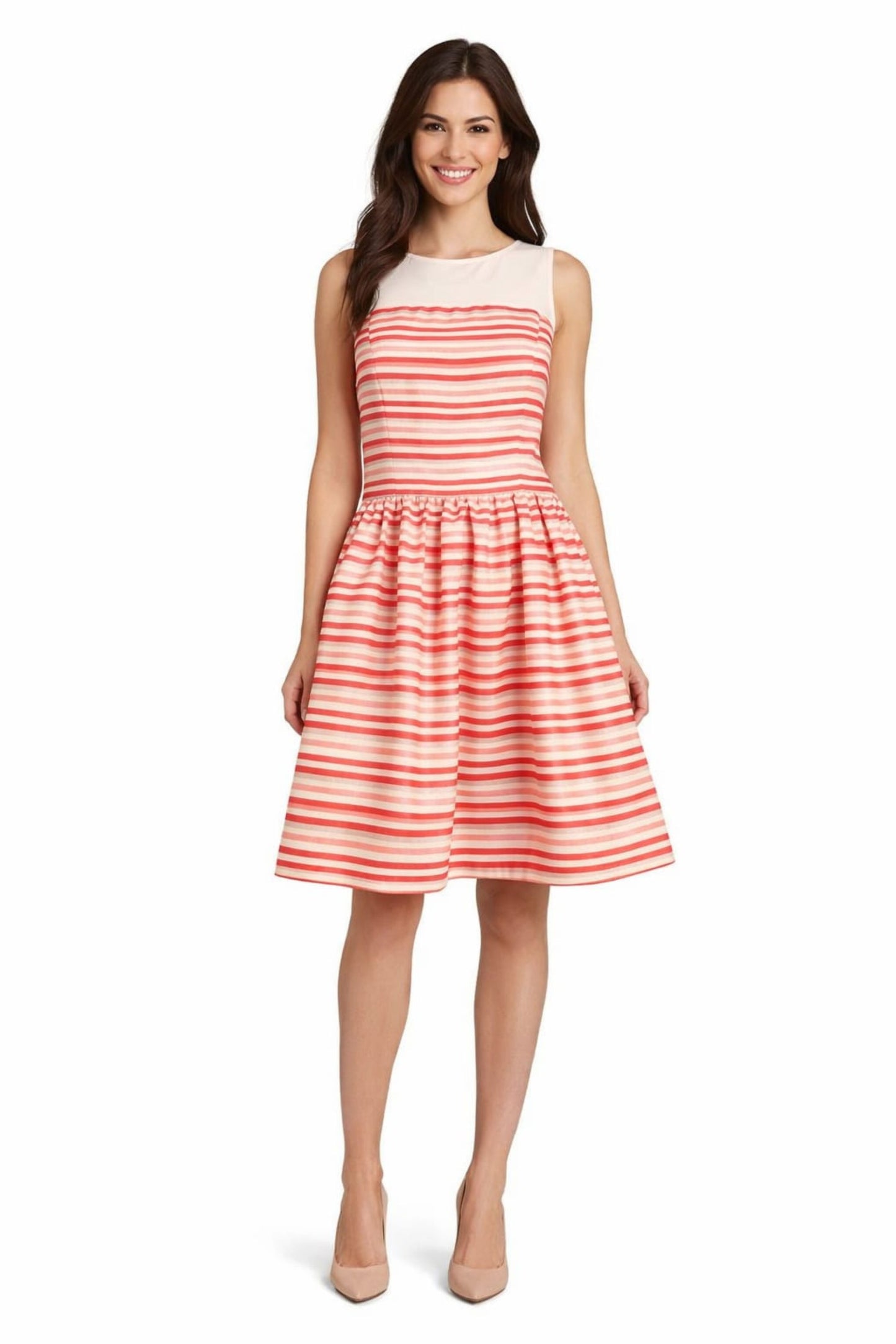 Taylor Illusion Stripe A-Line Party Dress