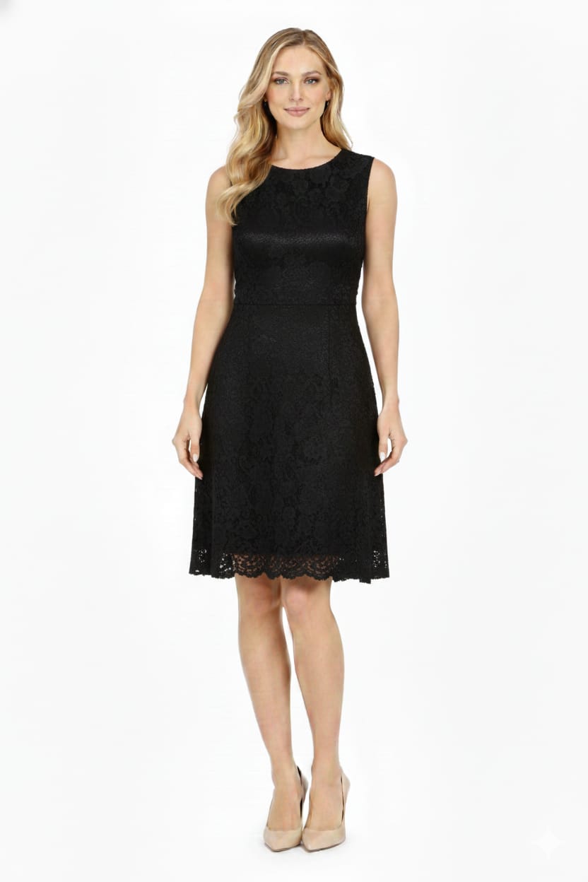 Taylor Black Sleeveless Lace Shift Dress