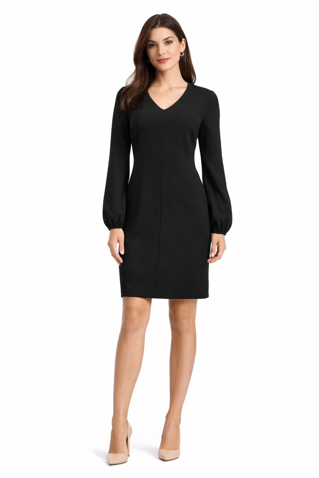 Taylor Black Long Sleeve V-Neck Dress
