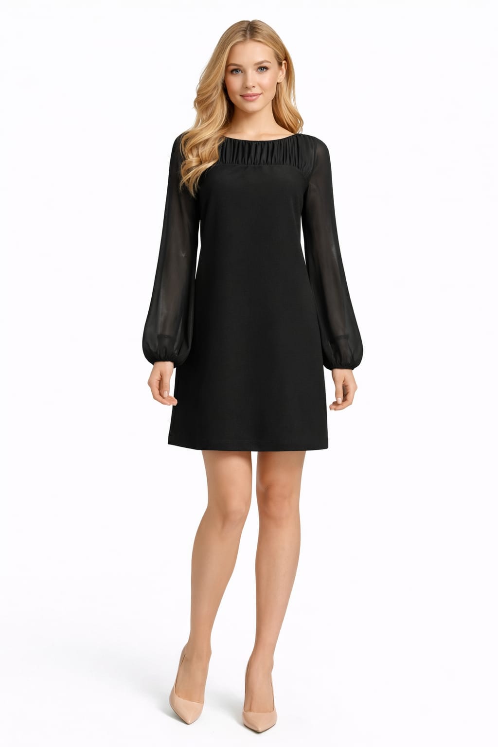 Taylor Black Long Sleeve Shift Party Dress