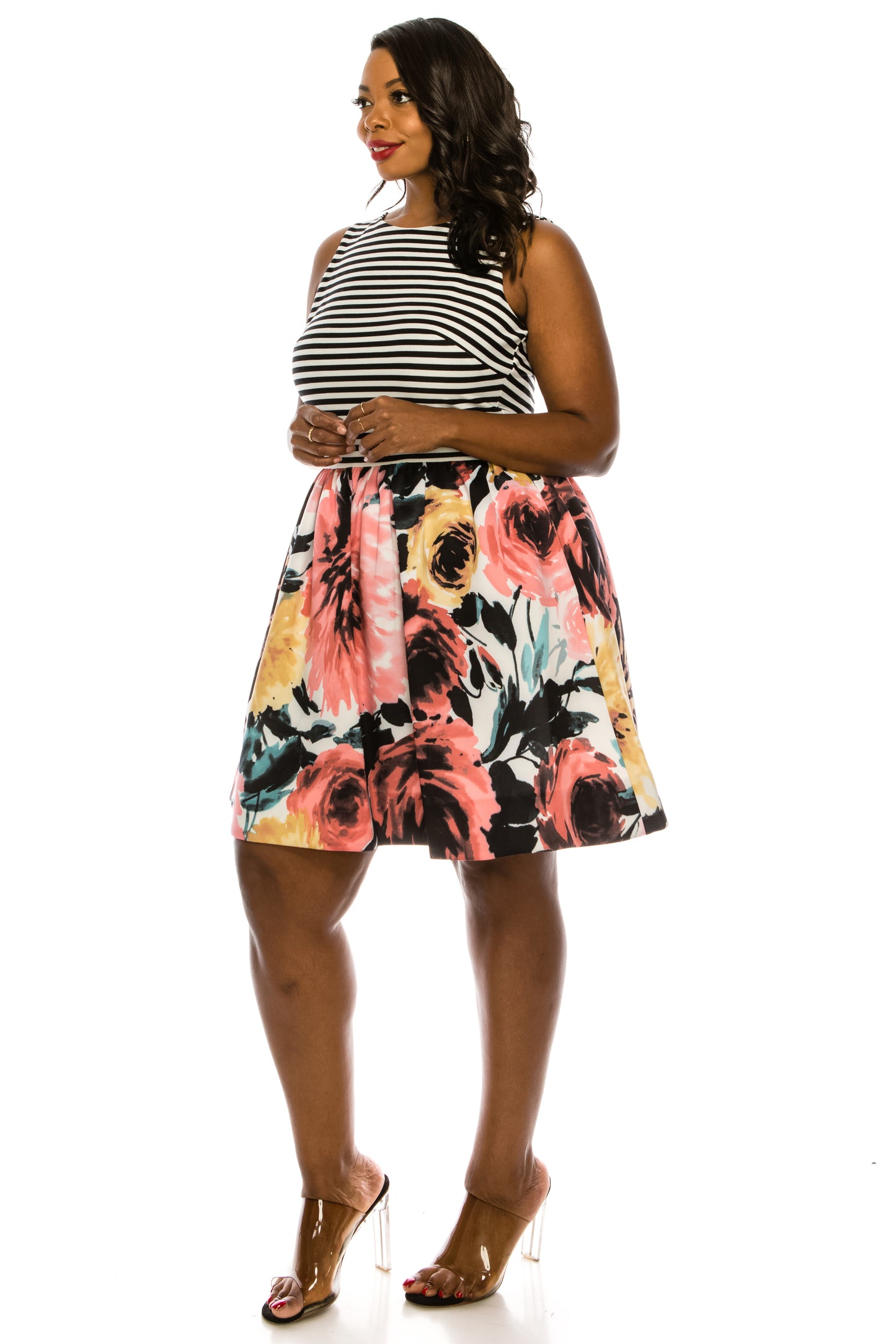 Taylor Black Ivory Multi Print A-Line Dress