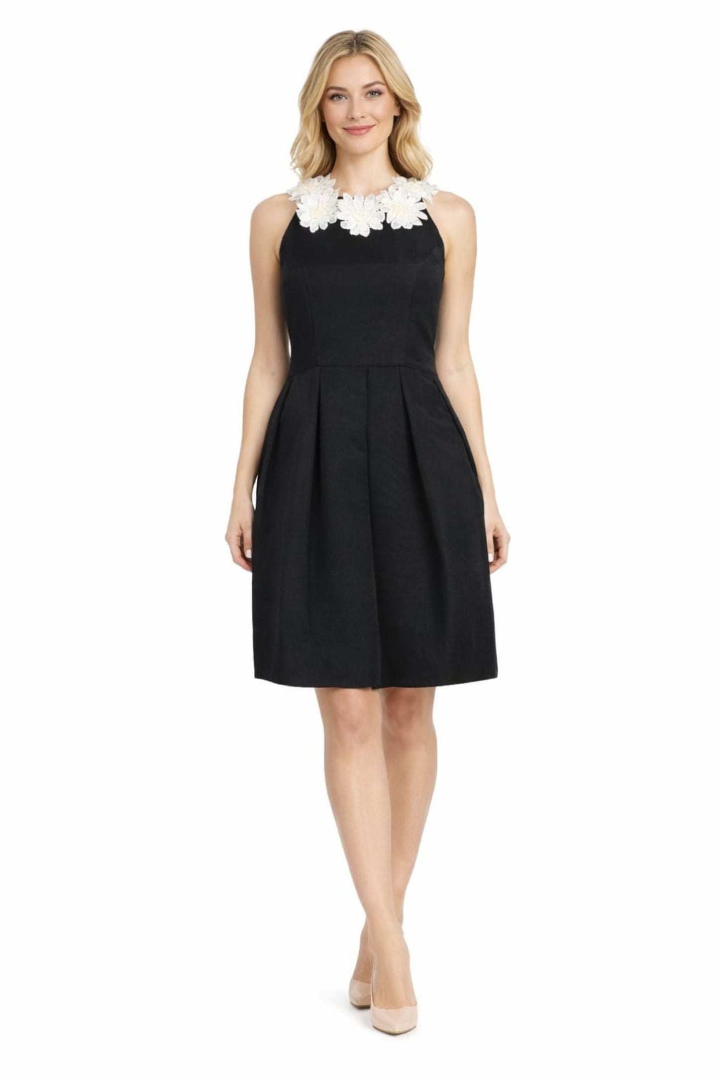 Taylor Sleeveless Flower Applique Ottoman Dress