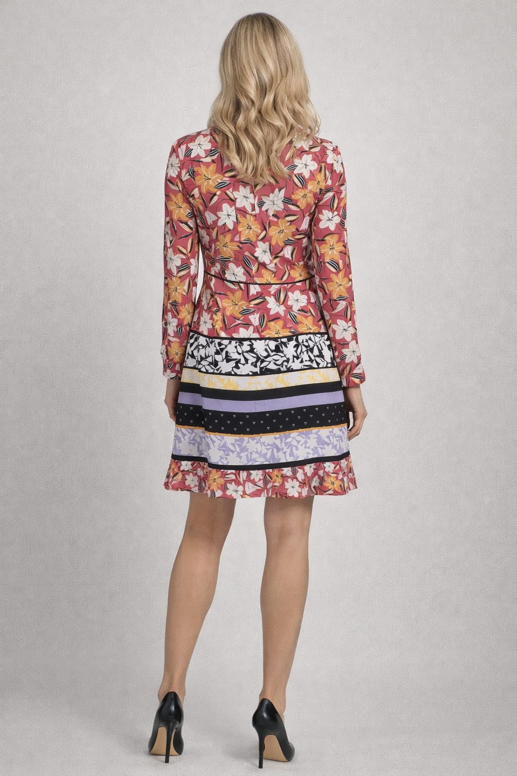 J Taylor Floral Print Long Sleeve Split V-Neck Dress