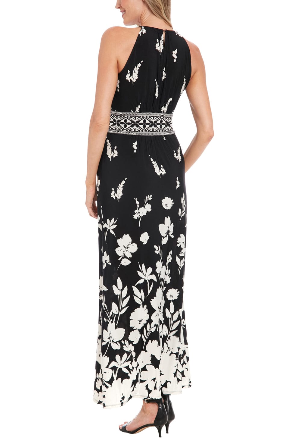 London Times Black & Ivory Floral Halter Maxi Dress