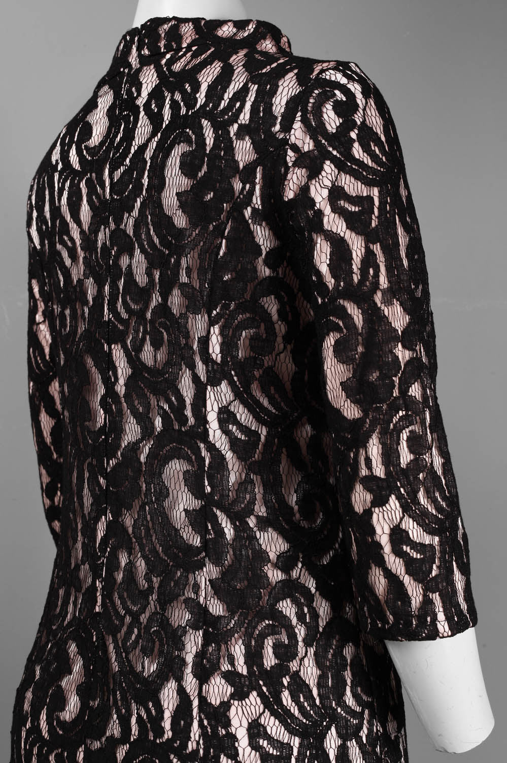 Taylor Black Pink Lace Mock Neck A-Line Dress