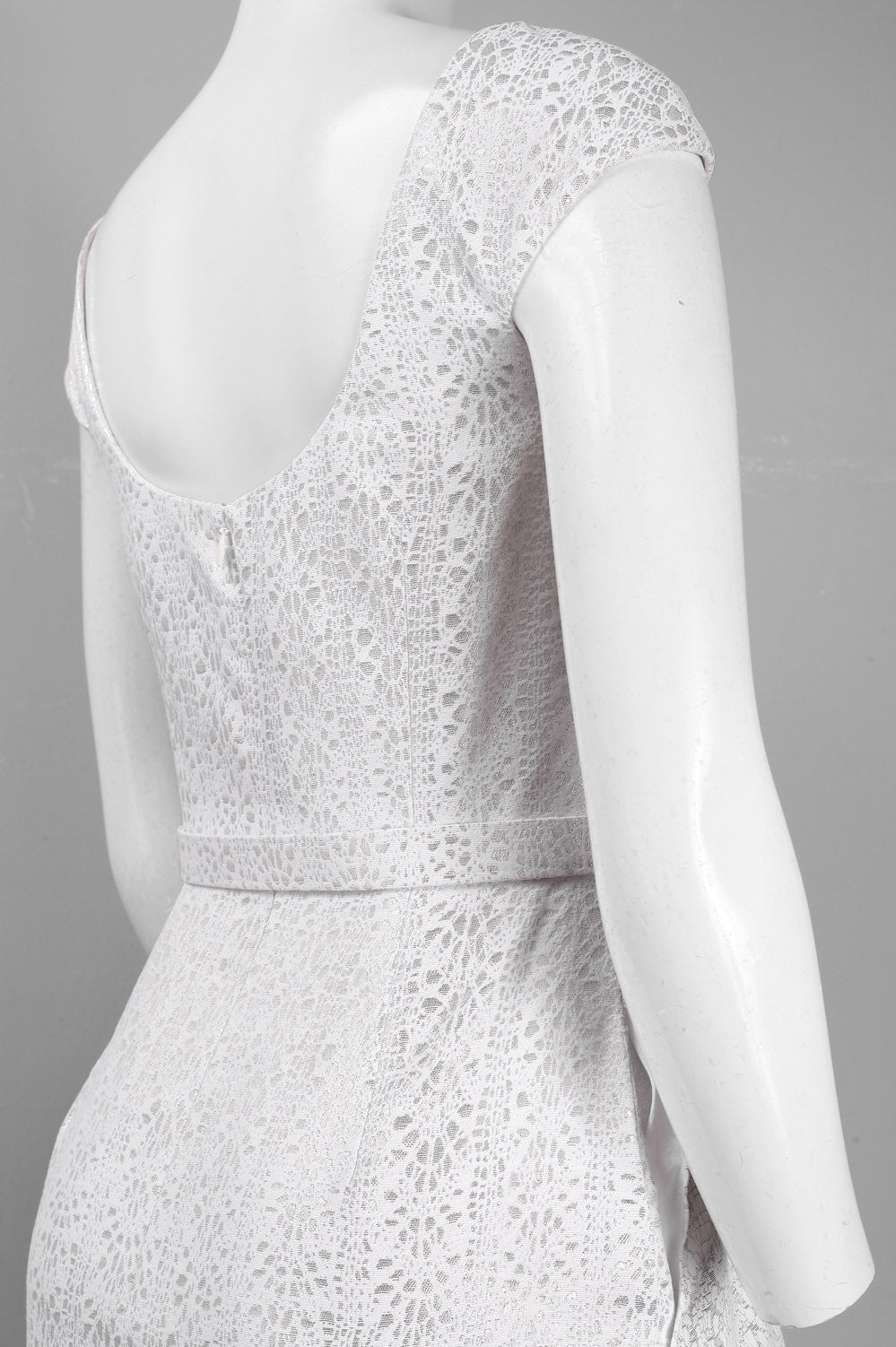 Theia Cap Sleeve Scoop Back Pleated A-Line Metallic Jacquard Dress with Belt