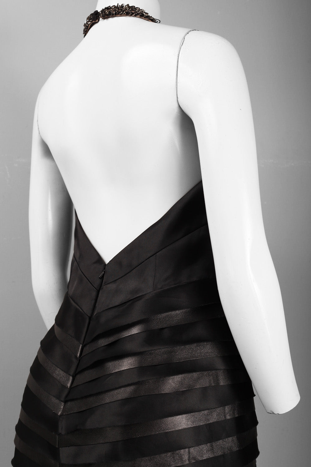 Theia Halter Strap V-Cut Back Shutter Pleat Detail Silk Chiffon Ball Dress