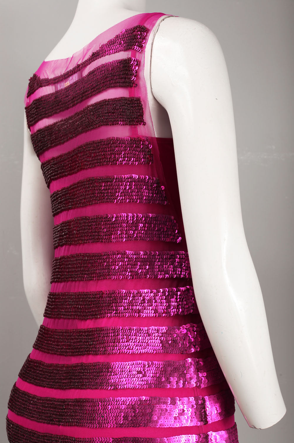 Theia Sleeveless Sequin Strip Mesh Overlay Short Dress